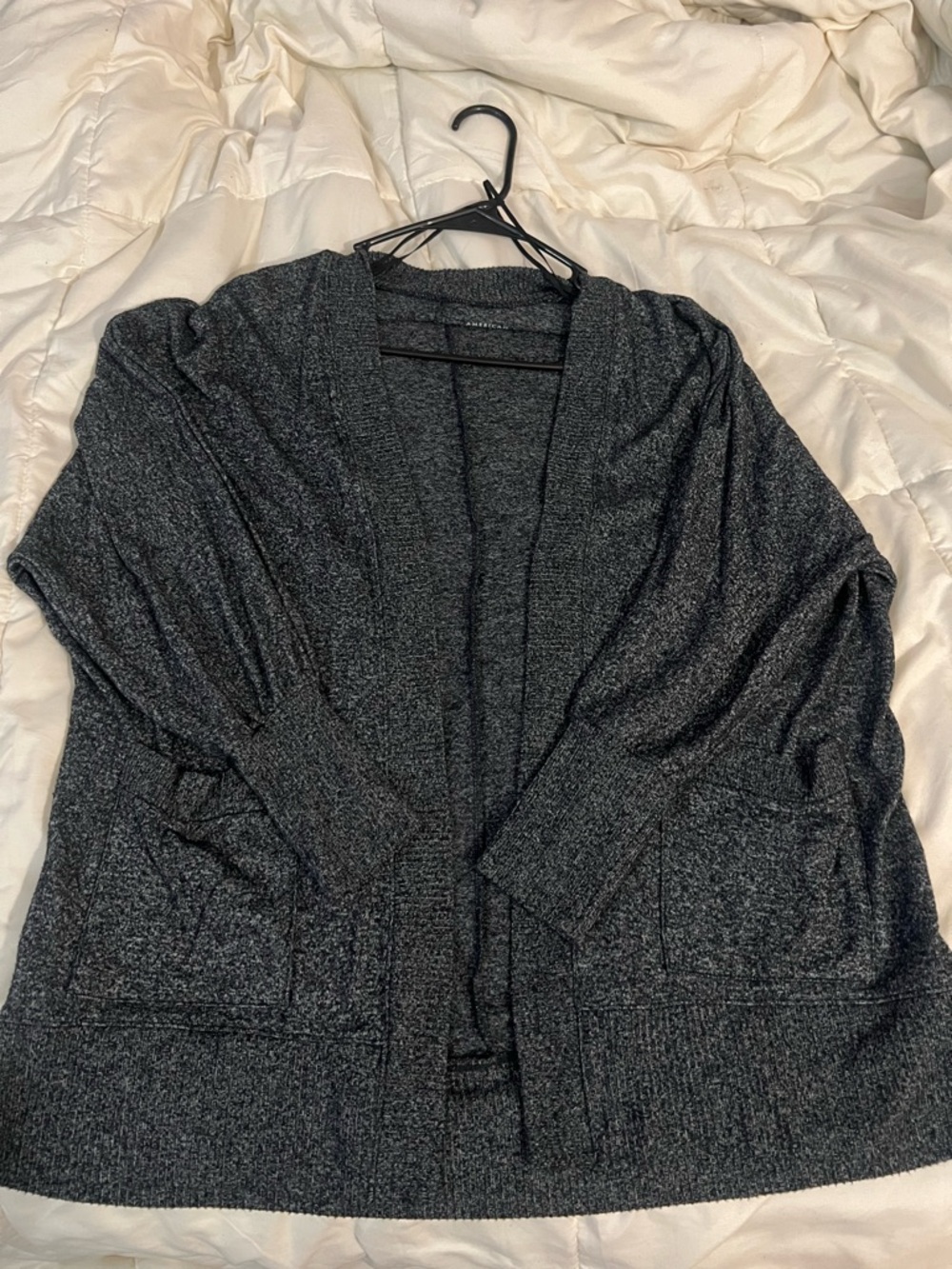 American Eagle Outfitters Dark Charcoal Open-Front Cardigan Soft and Sexy Plush